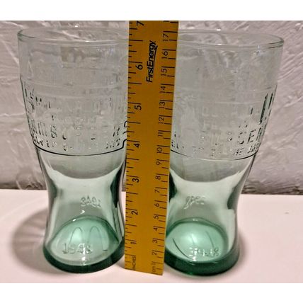 Vintage McDonald's 1948 Famous 15 Cent Hamburgers Green Collector Glass Set of 2