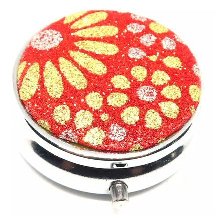 Yellow & Gold Flowers on a Red Glitter Background 1.5 CM Pill Box Gift Storage