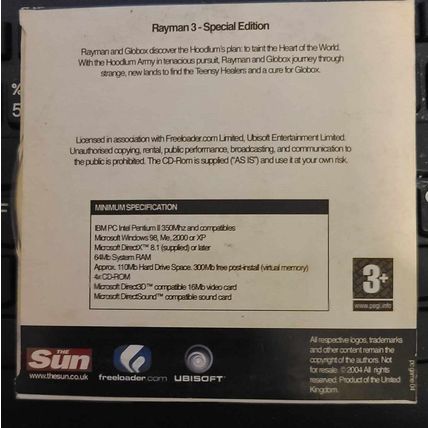 Rayman 3 PC CD Rom Promo The Sun Newspaper Game Special Edition