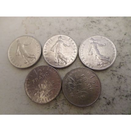 France - 25 differently dated - 1/2 (half) franc coins