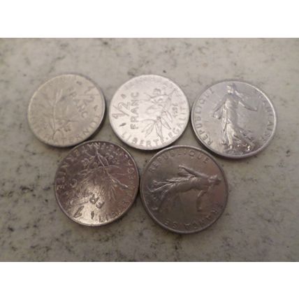 France - 25 differently dated - 1/2 (half) franc coins