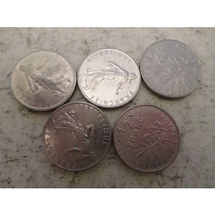 France - 25 differently dated - 1/2 (half) franc coins