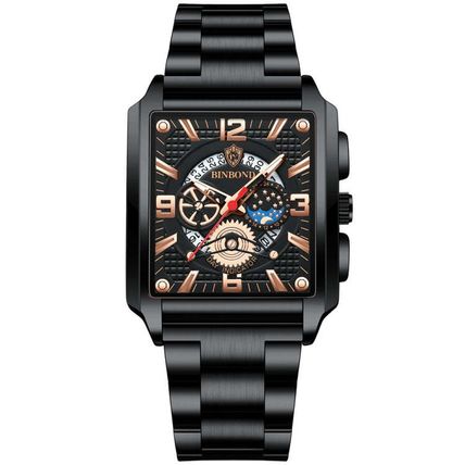 BINBONG B6575 Men Vintage Square Multifunctional Waterproof Luminous Quartz Watc