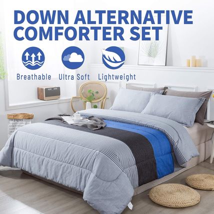 Andency Full Size Blue Comforter Set (79X90 Inch), 3 Pieces Gray and Blue Patchw