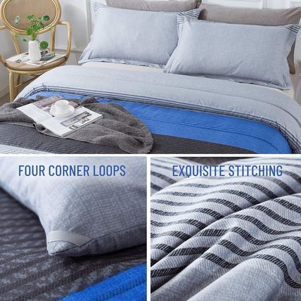 Andency Full Size Blue Comforter Set (79X90 Inch), 3 Pieces Gray and Blue Patchw