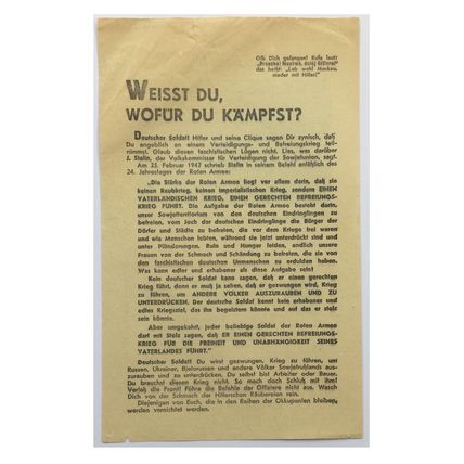 Original WW2 Soviet/Russian Air Drop Propaganda Leaflet. - Code 923. - 1942.
