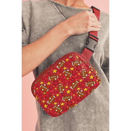 Fiery Red Rugby Star Printed Buckle Strap Crossbody Bag