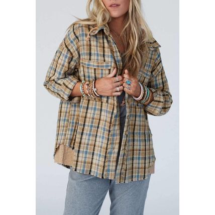 Ashleigh Blue Waffle Knit Patchwork Hooded Plaid Shacket