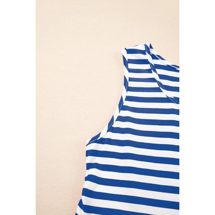 Sky Blue Stripe U Neck Sleeveless Loose Fit Mini Dress