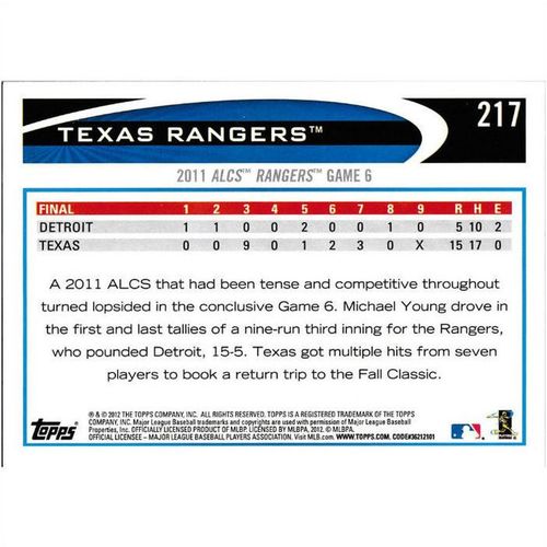 2012 Topps - #217 - Texas Rangers