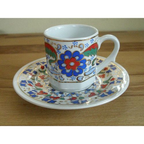 Colourful Elif Porselen Turkish Coffee Cup & Saucer