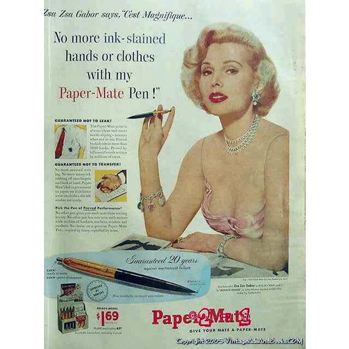 PAPER-MATE PEN 1953 Zsa Zsa Gabor vintage ad