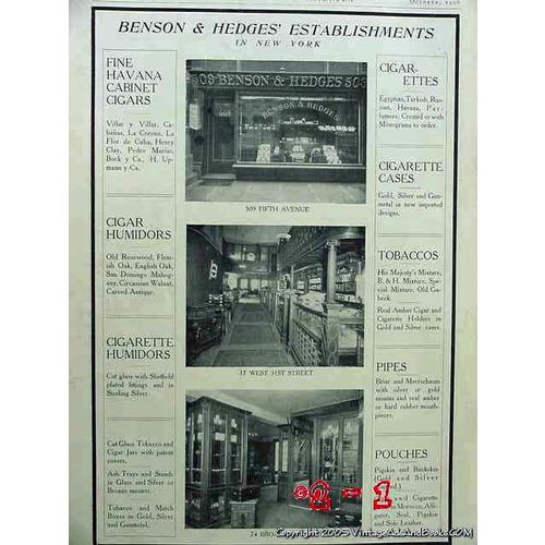 BENSON AND HEDGES 1906 store interior Havana cigars humidor vintage ad