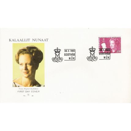 Mi 141 FDC: 2 Kr. 50 brownish lilac Definitive: Queen Margrethe II and Map.