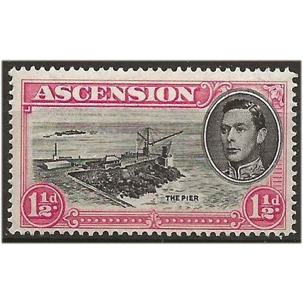 Ascension Island 1949 SG40d 1 1/2d Black & Rose-Carmine P 14 Mounted Mint .. ..