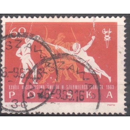 Poland 1963 - 60g scarlet/salmon - Fencing - used