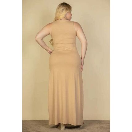 Plus Size Plunge Neck Thigh Split Maxi Dress