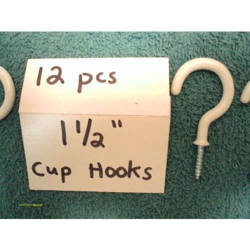 24 PCS WHITE PLASTIC VINYL COAT CUP HOOKS PLANT HANGERS (12) pcs ea 1 1/2" & 2"