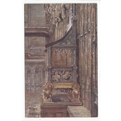 Coronation Chair Westminster Abbey London John Fulleylove Oilette Art Postcard