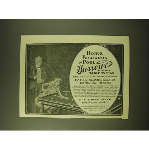 1902 Burrowes Portable Pool and Billiards table Ad