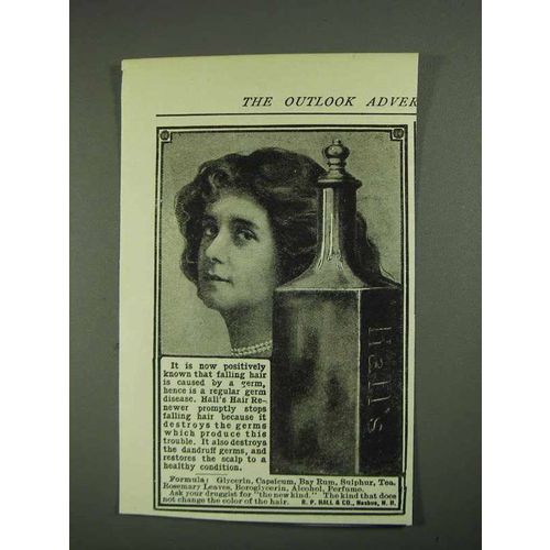 1908 Hall's Hair Renewer Ad, Falling Hair Germ Disease