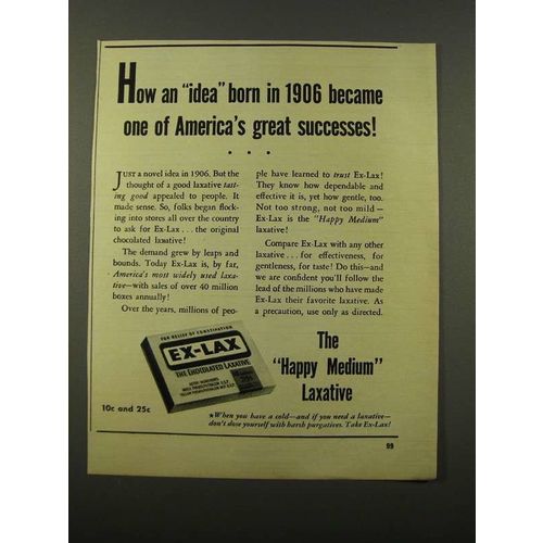 1947 Ex-Lax Laxative Ad - America's Great Successes