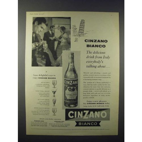 1958 Cinzano Bianco Ad - Delicious Drink from Italy