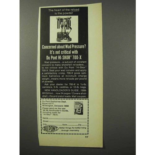 1970 Du Pont Hi-Skor 700-X Powder Ad - Wad Pressure