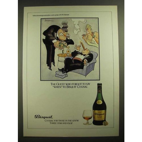 1980 Bisquit Cognac Ad - cartoon by H.M. Bateman - The Guest