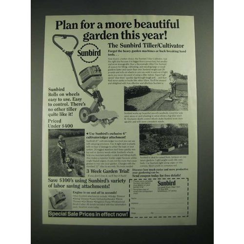 1987 Sunbird Tiller/Cultivator Ad - Plan For a More Beautiful Garden