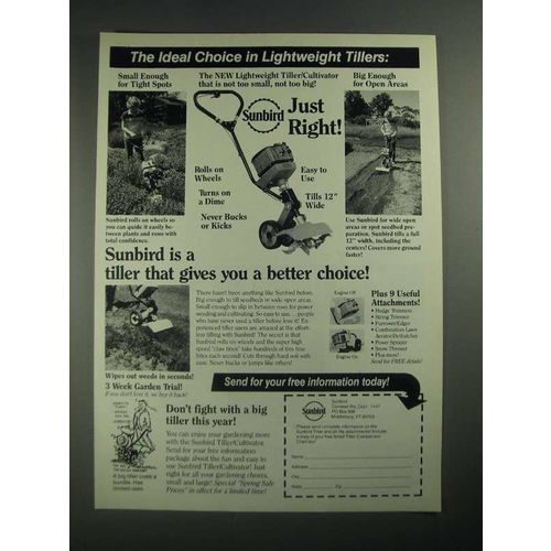 1987 Sunbird Tiller/Cultivator Ad - The Ideal Choice