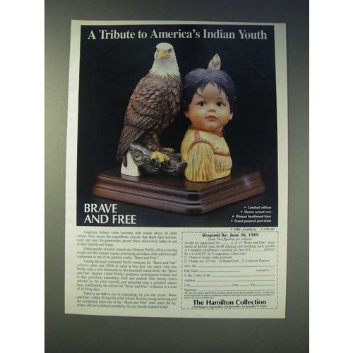 1989 Hamilton Collection Brave and Free Ad - A tribute to America's Indian Youth