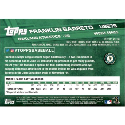 2017 Topps Baseball UPD Franklin Barreto #US279A RC
