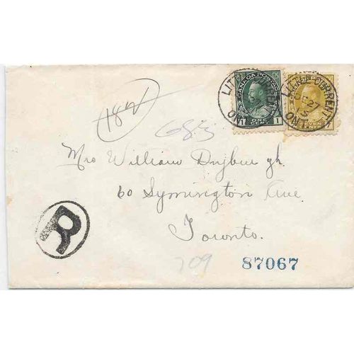 Canada Admiral REGISTERED 1915, Little Current ONT to Toronto ONT