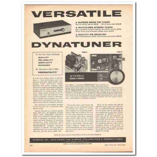 DYNACO INC 1962 Dynatuner FM-1 FMA-2 FMX-3 FM-3A FM Tuners vintage ad