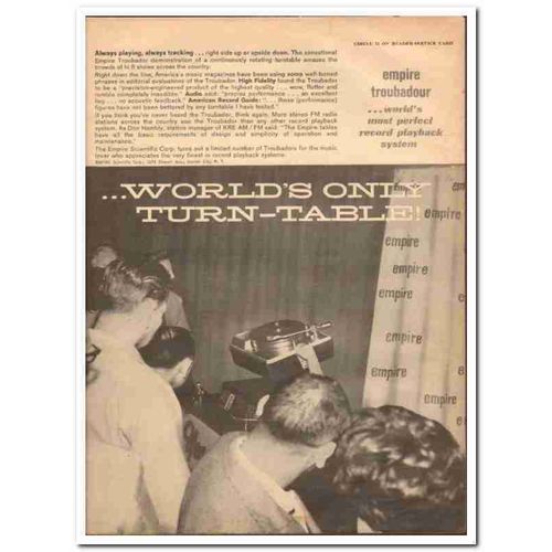 EMPIRE SCIENTIFIC CORP 1962 Troubadour record playback vintage ad