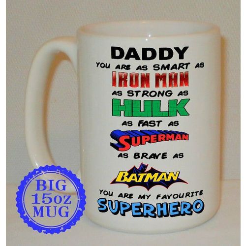 Daddy Superhero Big 15 Oz Mug Can Personalise Super Father Dads Hero Day Gift