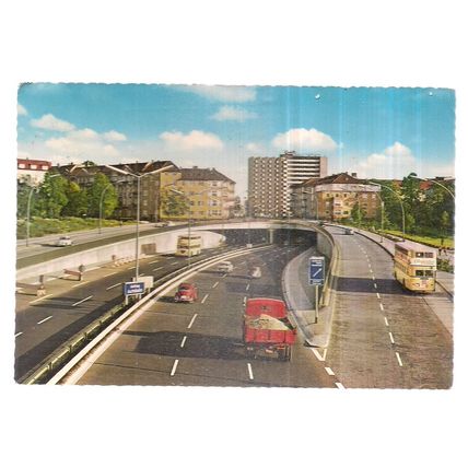 HALENSEE, BERLIN, GERMANY used postcard 1962 postmark yellow bus volkswagens =