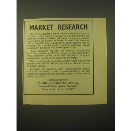 1966 Miehle-Goss-Dexter Limited Ad - Market Research