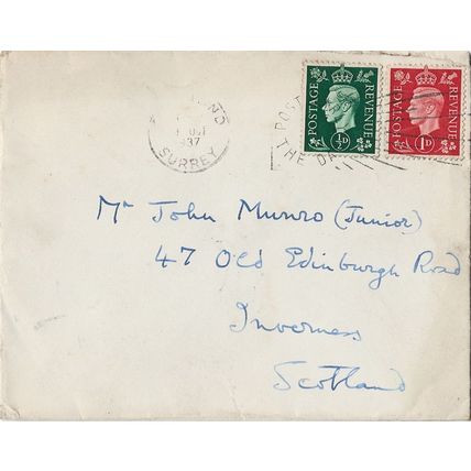 GB 1937 cover to Inverness from Surrey with Post Early slogan