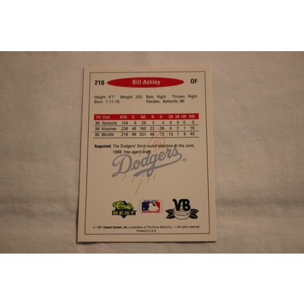 Bill Ashley 1991 Classic Best NO. 210