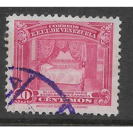 VENEZUELA 1940 ANNIV DEATH OF BOLIVAR 10c PINK BOLIVARS BED SG 619 FINE USED#2