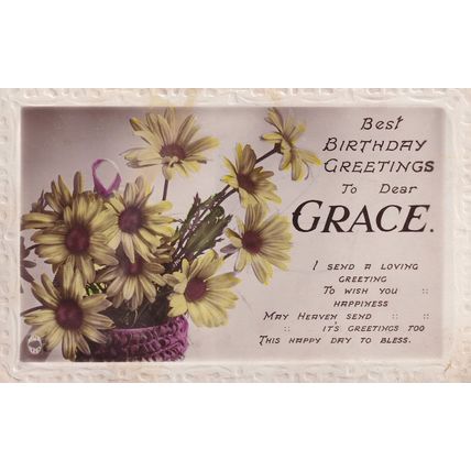 Birthday Greetings Dear Grace Antique Real Photo Name Postcard