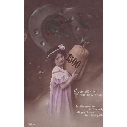 Everything Turns To Gold Bag Of Money Old New Year Postcard