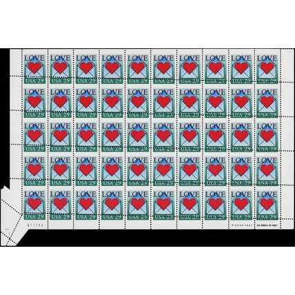 2618, 29¢ Love Misperforation & Foldover ERROR Sheet of 50 - Stuart Katz