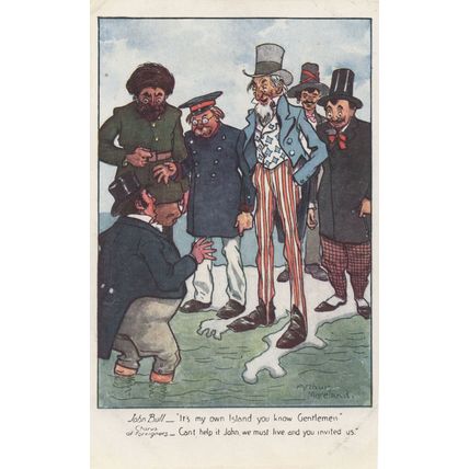 John Bull American British Comic Political Cartoon 2x Old Postcard s