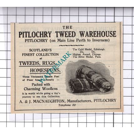 Pitlochry Tweed Warehouse A & J McNaughton Small Advert - 1939 Cutting/ Print