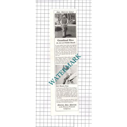 Grantland Rice Pebble Beach Hotel Del Monte California Advert - 1937 Clipping