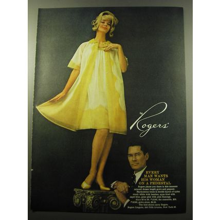 1960 Rogers Gown and Peignoir Ad - Every man wants his woman on a pedestal