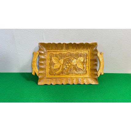 vintage handmade wooden tray, strong handles, hand Carved trays, decoration rect